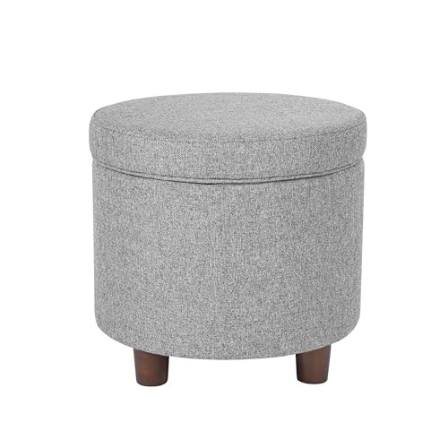 Home Decor | Upholstered Round Storage Ottoman | Ottoman with Light Gray