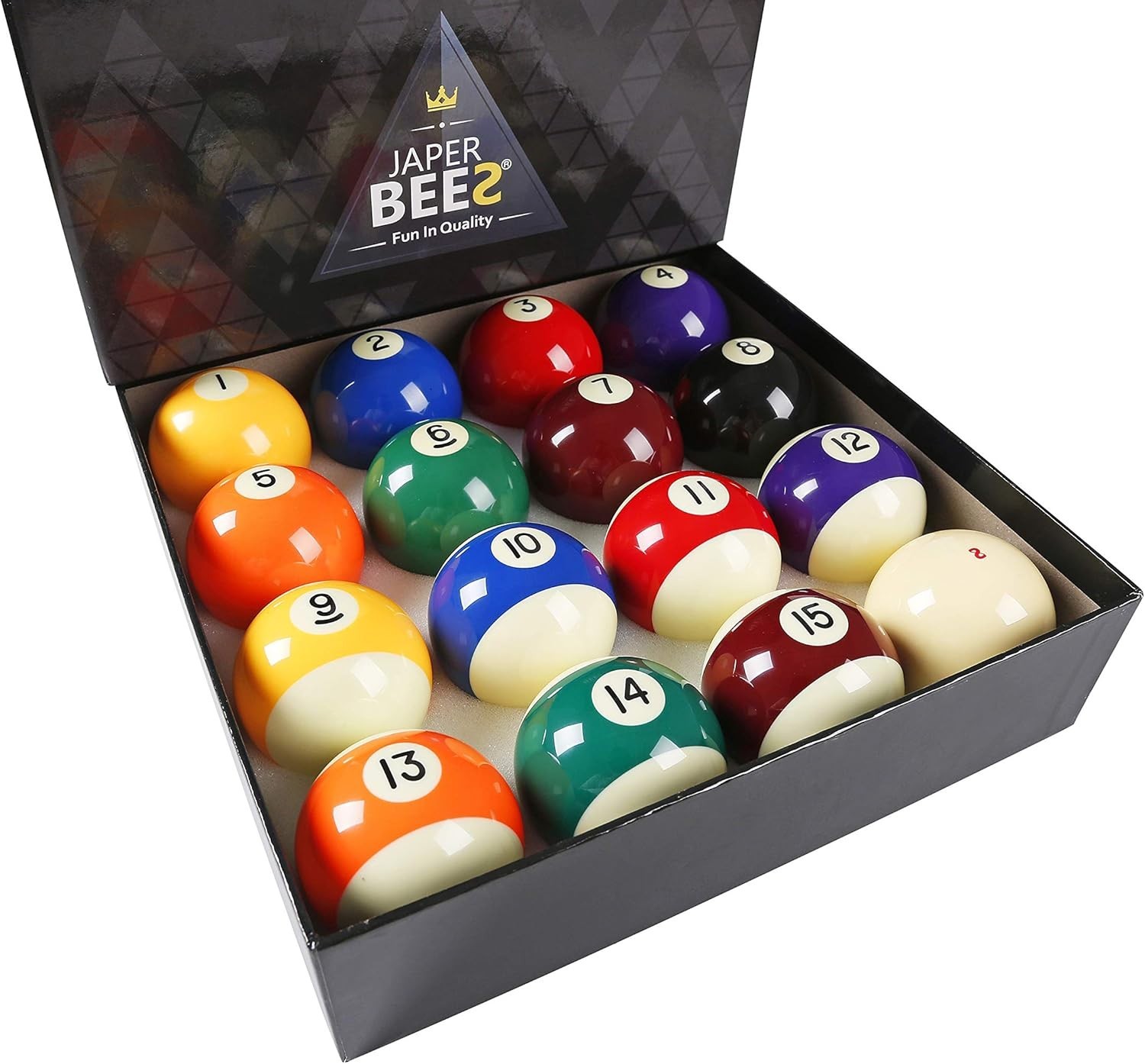 Professional Grade Billiard Balls Set – 16 Multicolor Balls, 2-1/4" Diameter