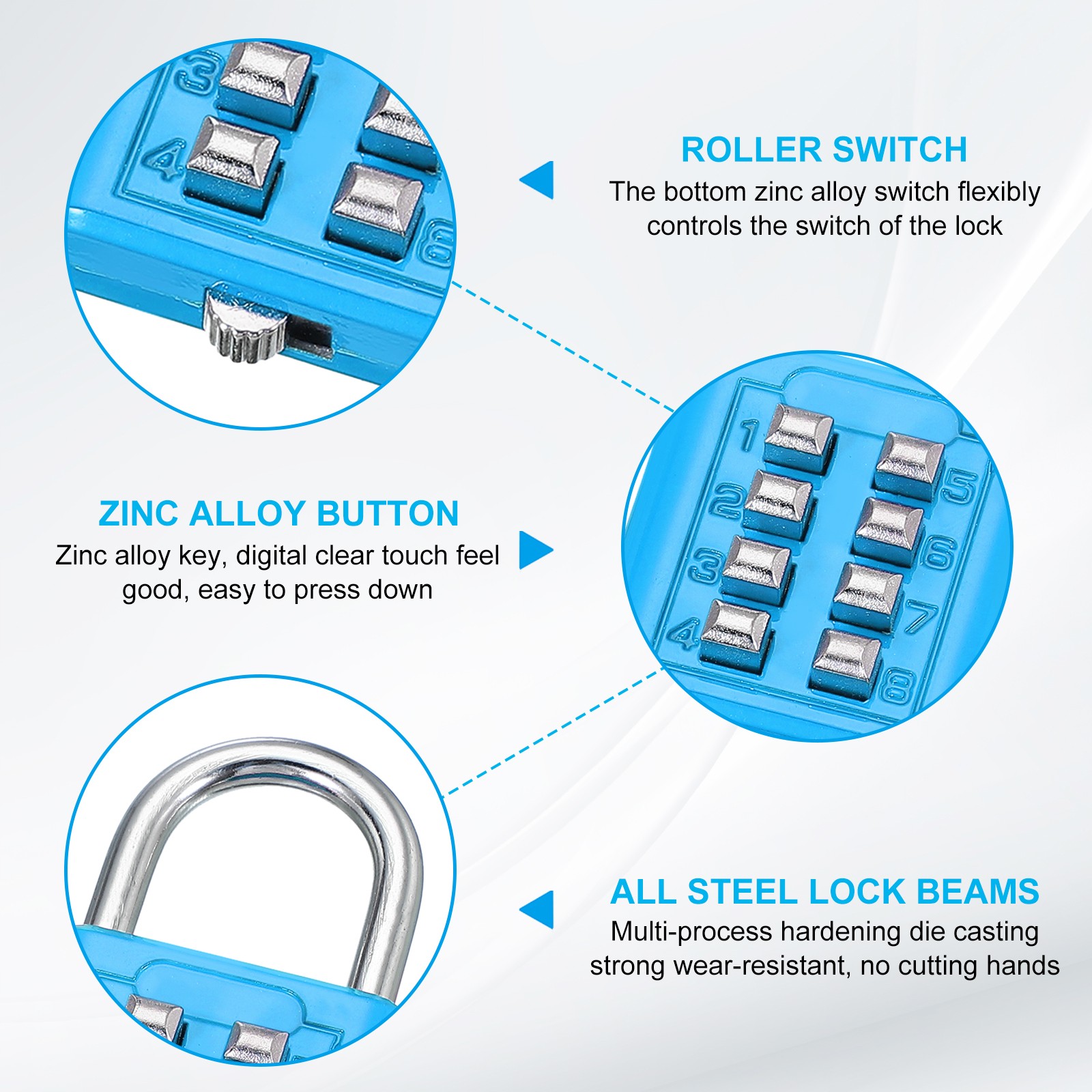 2Pcs Push Button Combination Padlock 8-Digit 4-Position Lock Lake Blue