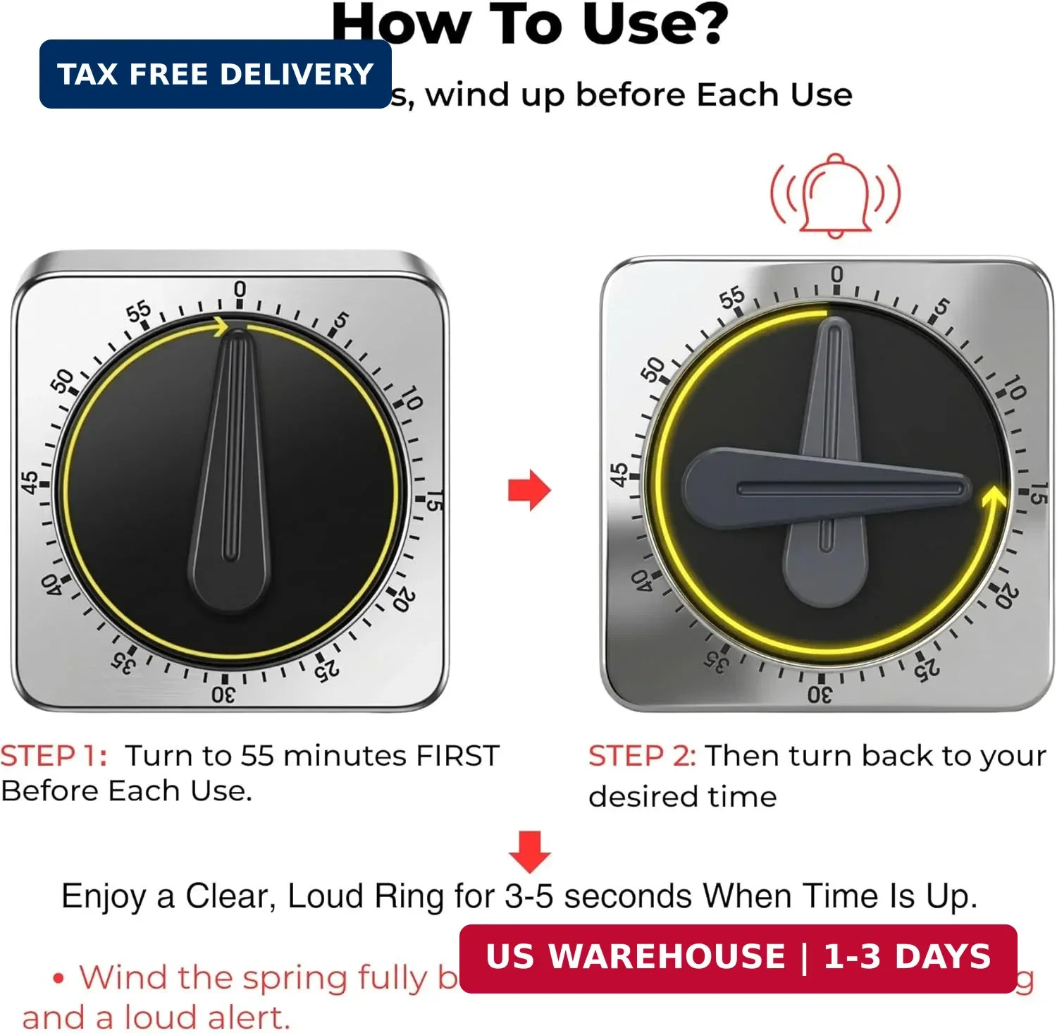 Kitchen Timers for Cooking, Mechanical Wind Up Timer with Loud Ring, Magn