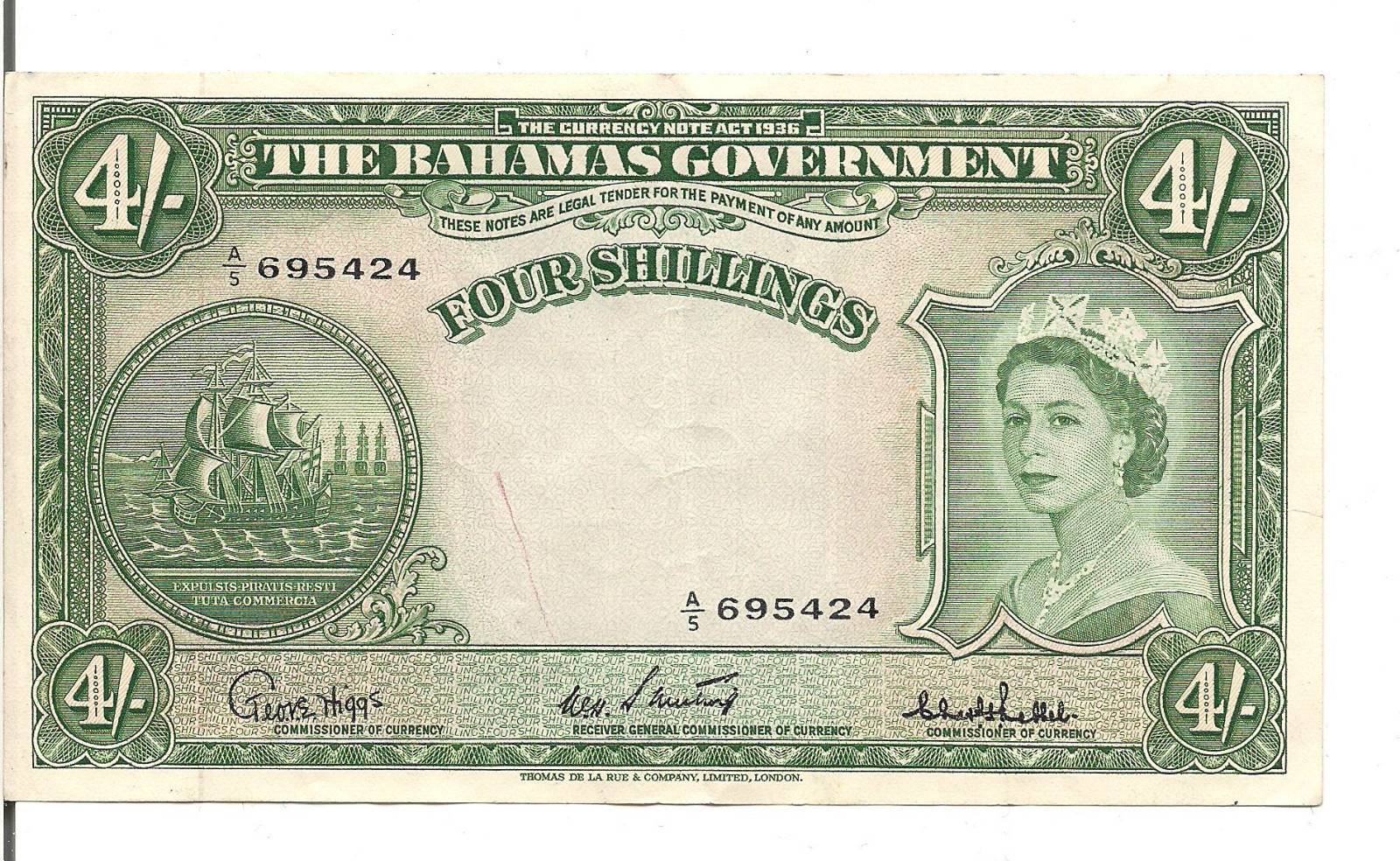 BAHAMAS, 4 SHILLINGS ,QEII, ND(1953)