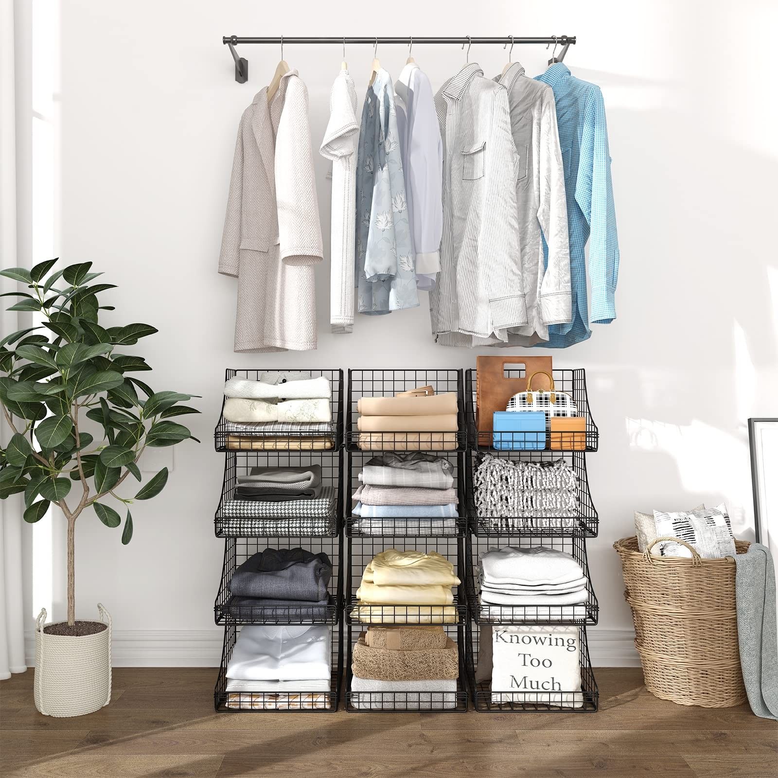 4-Pack Stackable Wire Baskets for Closet Organizers and Storage, Open Storage...