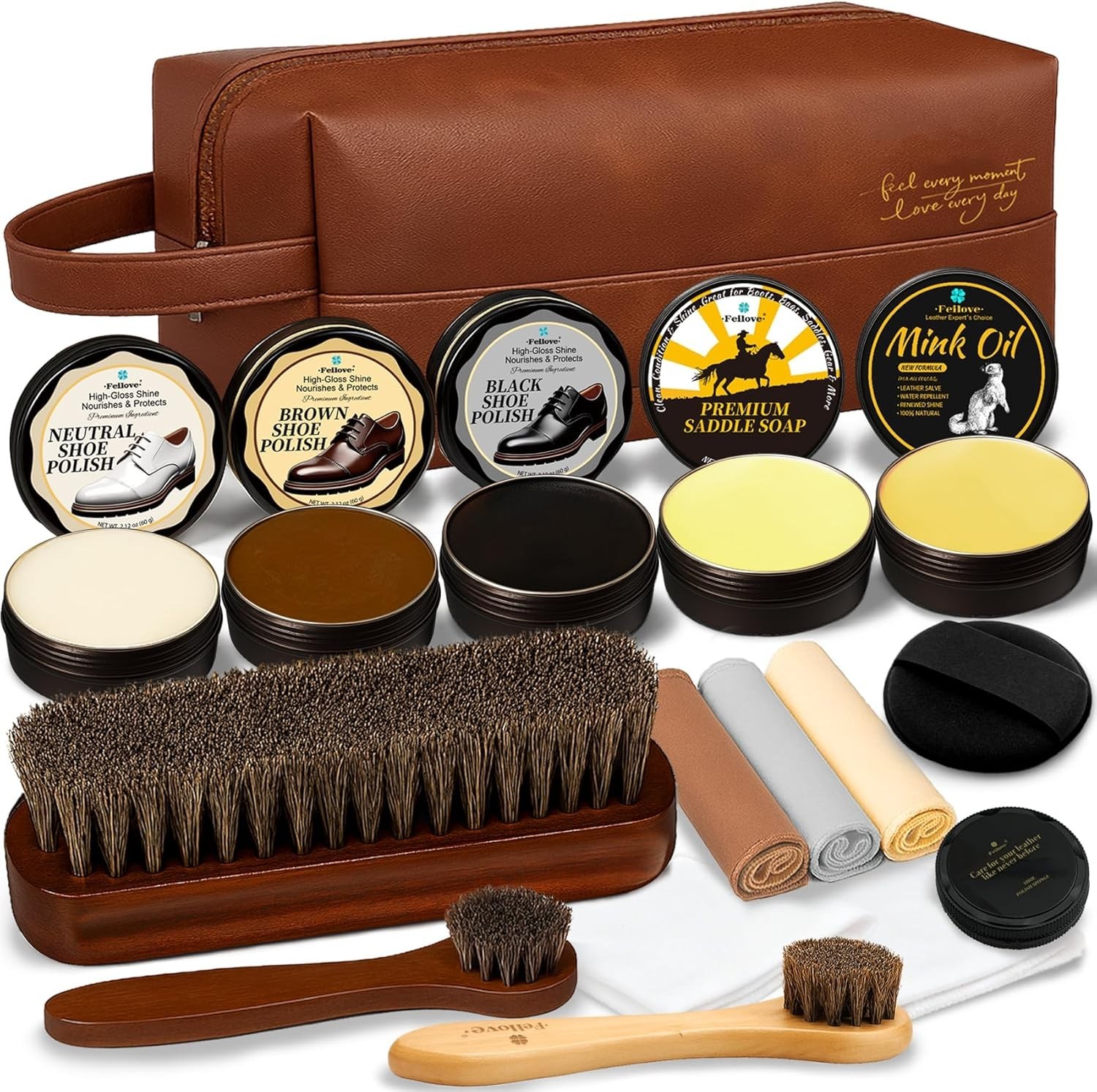 All-in-One Leather Shoe Polish Kit: 3-Step Cleaning Routine with Tools