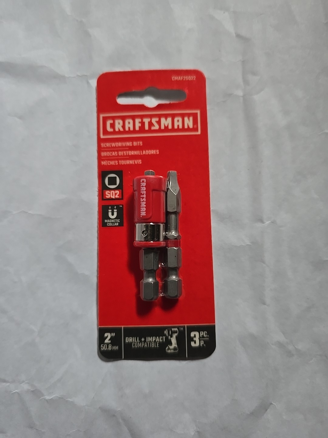 New Craftsman 3pc SQ2 2in Screwdriver Bit Set Impact Ready Magnetic Sleeve Lock