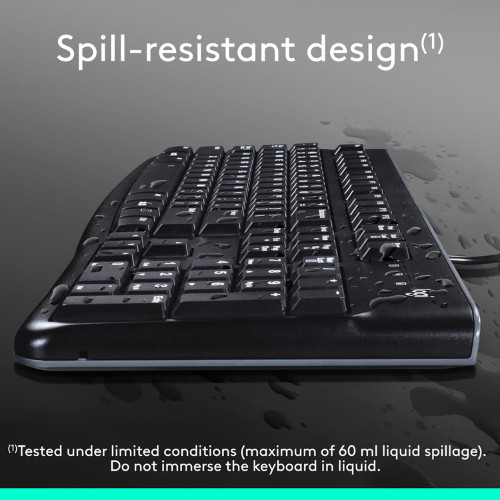 Logitech K120 Wired USB Keyboard Full Size Spill Resistant for PC Windows
