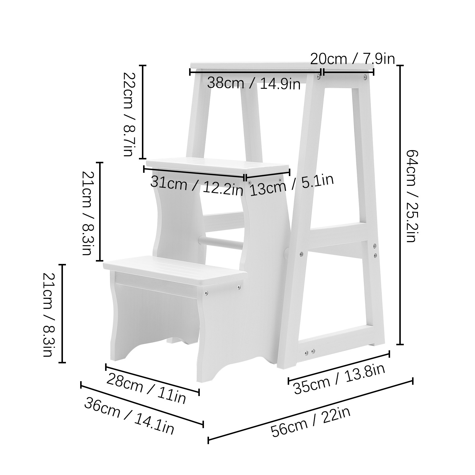 White Ladder Chair 3-Levels Multifunctional Step Stool Foldable 120kg-Max. Load