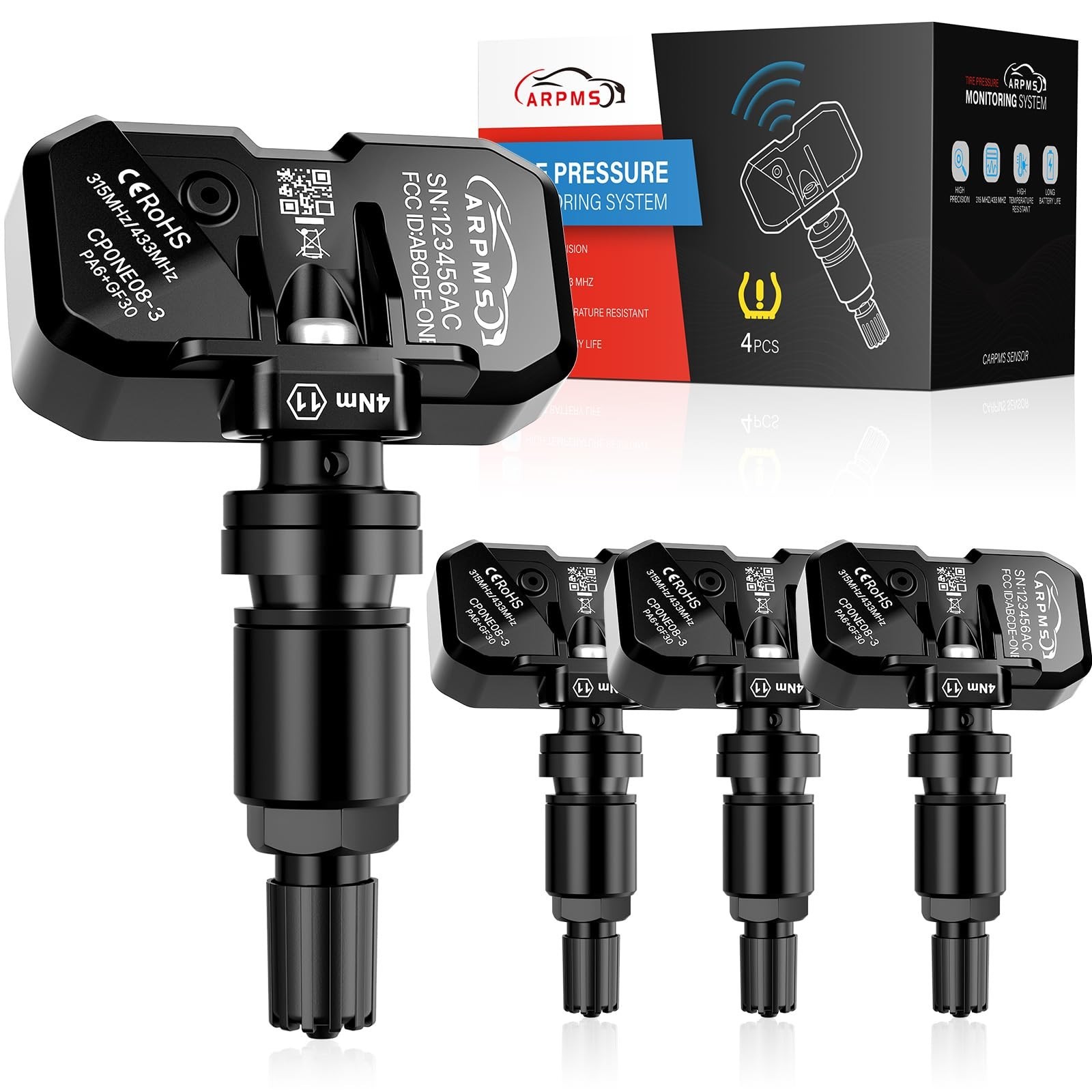 TPMS Sensor, 315 Mhz 4-Pack Tire Pressure Monitoring Sensor Compatible for To...