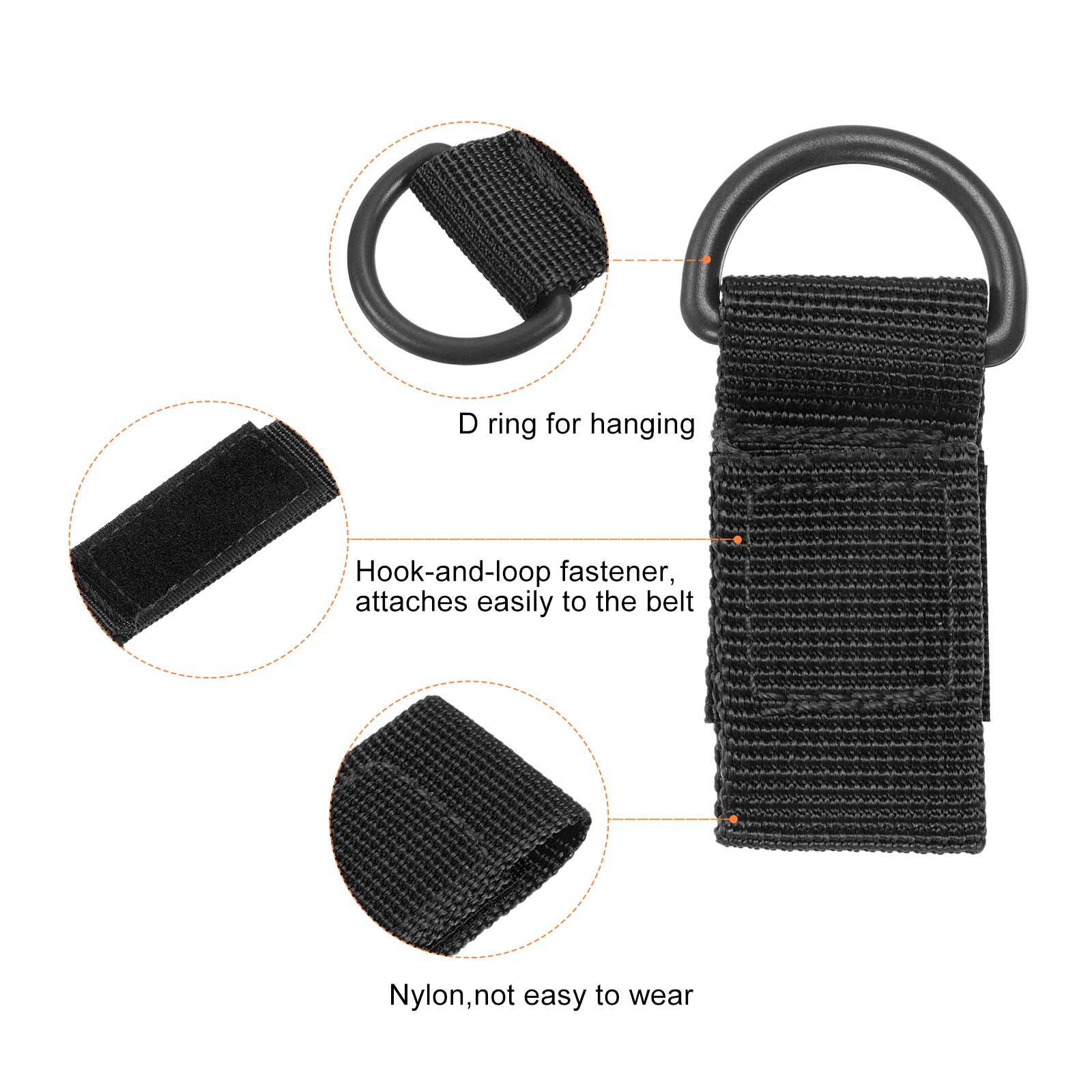Belt Keeper Key Chain, 4Pcs D Type Nylon Webbing Strap Key Chain Hook, Black