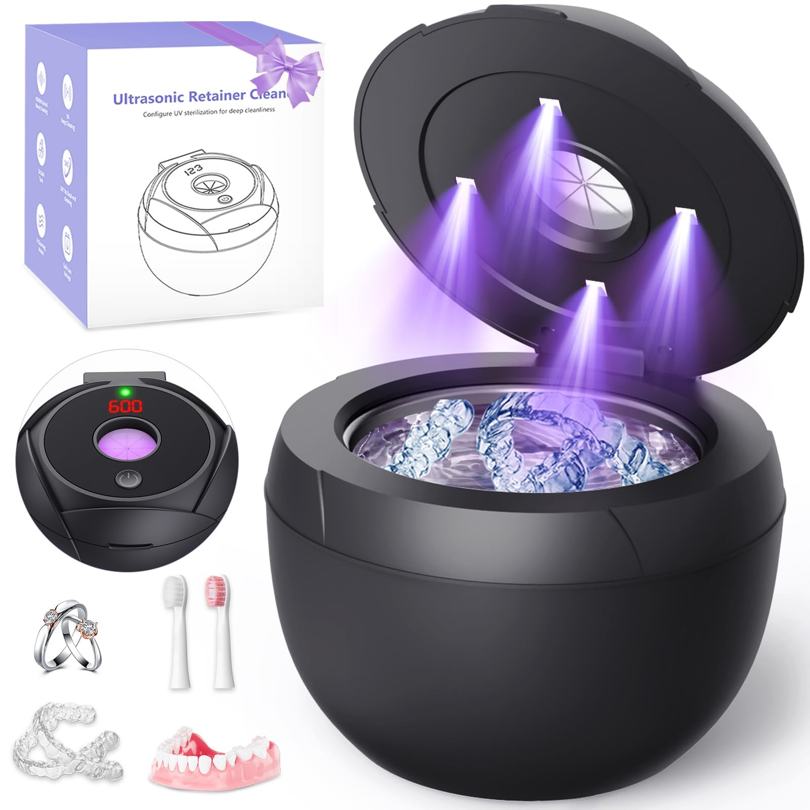 Ultrasonic Retainer Cleaner Machine 45khz Cleaning Pod for Denture Cleaner 20...