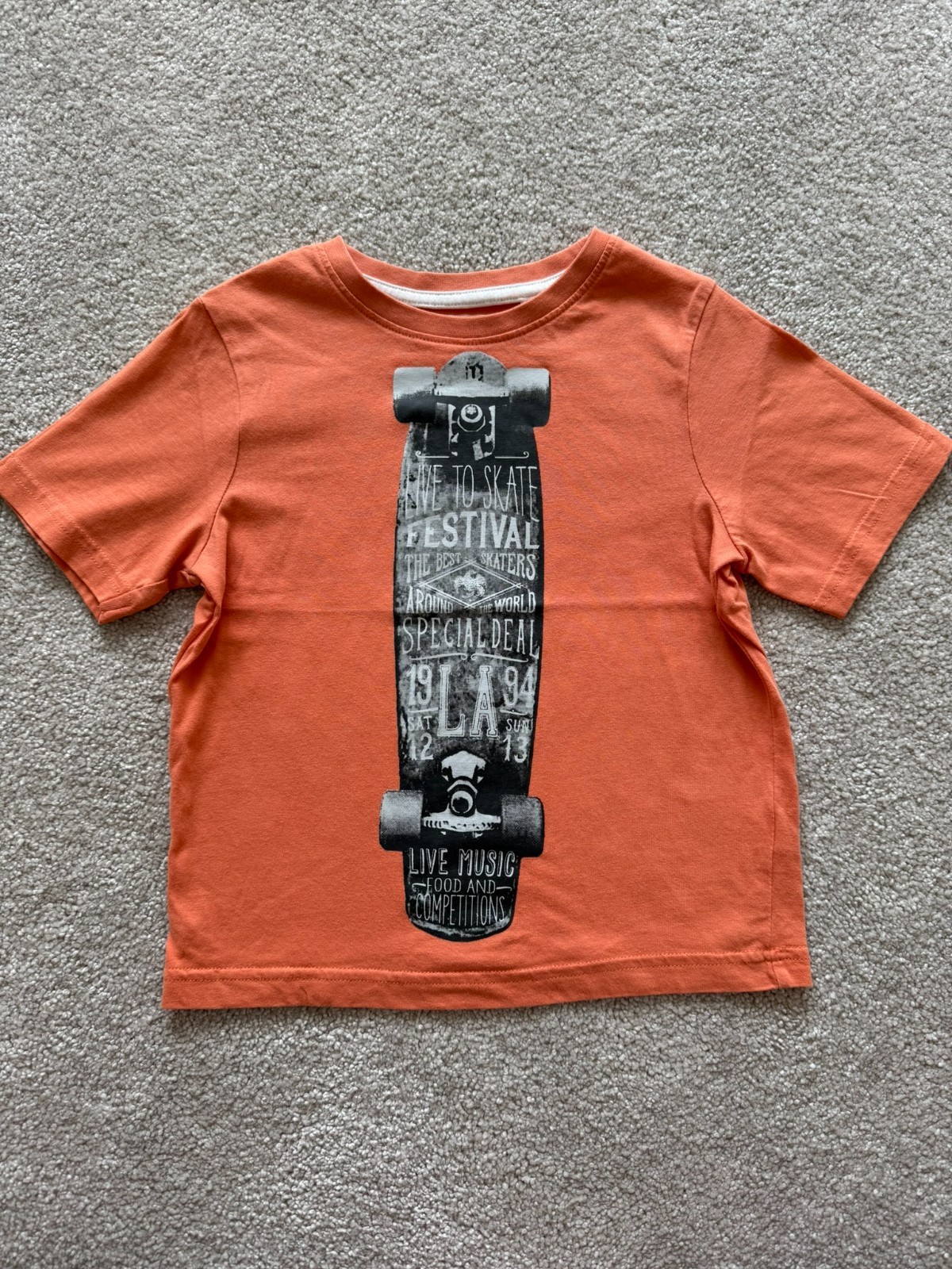 TU Short Sleeve T-Shirt Top 3 Year Summer Skateboard Orange Rare 100% Cotton