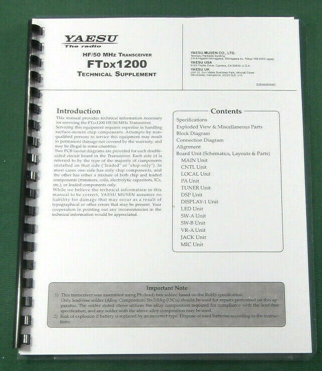 Yaesu FTdx1200 Service Manual: w/ complete set of (29) 11"X17" Color foldouts!