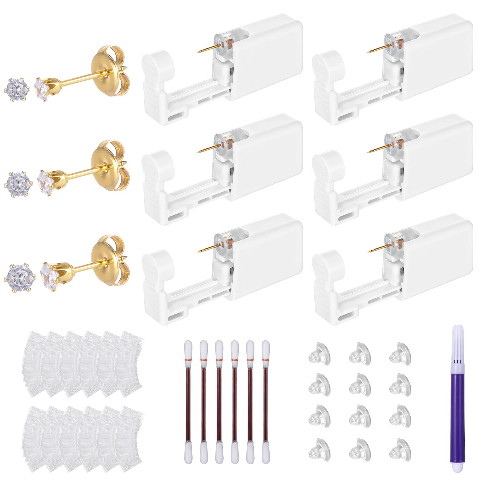 37Pcs Disposable Ear Piercing Kit, Self Ear Piercing Kit with Hypoallergenic ...