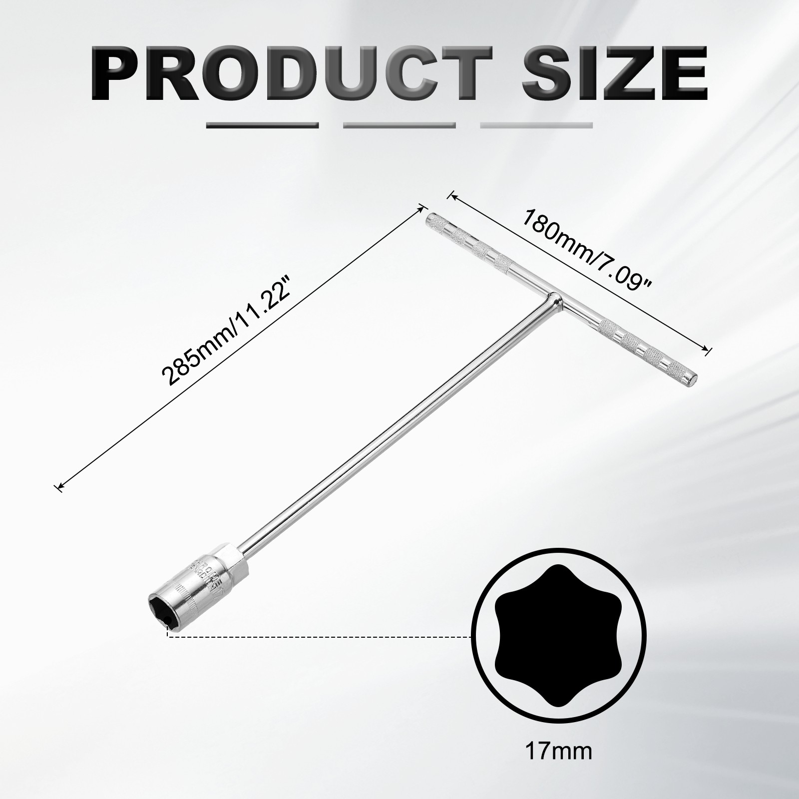 T-Handle Wrench Socket Metric Size 17mm Steel 6-Point Socket