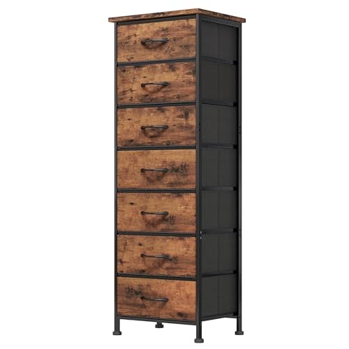 Tall Dresser for Bedroom, Storage Dresser Organizer with Rustic Brown 7-Drawer