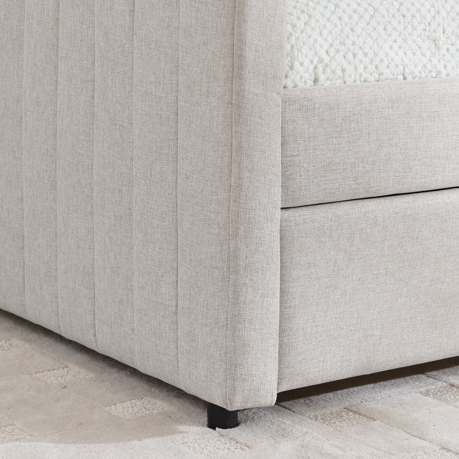 Full Daybed Modern Linen Upholstered Bed Frame Sofa Bed with Pull-Out Trundle