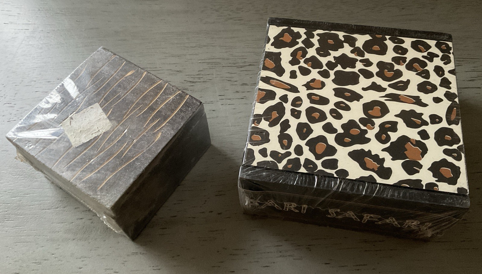 Set 2 Small Dresser Desk Trinket Boxes Safari Animal Print Attached Lids India