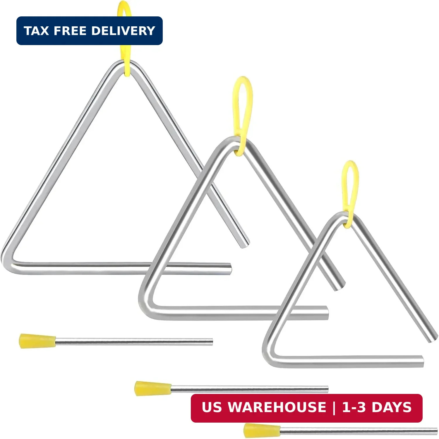 Triangle Instrument 3 Packs 4 5 6 Inch Percussion Instrument Set Hand P