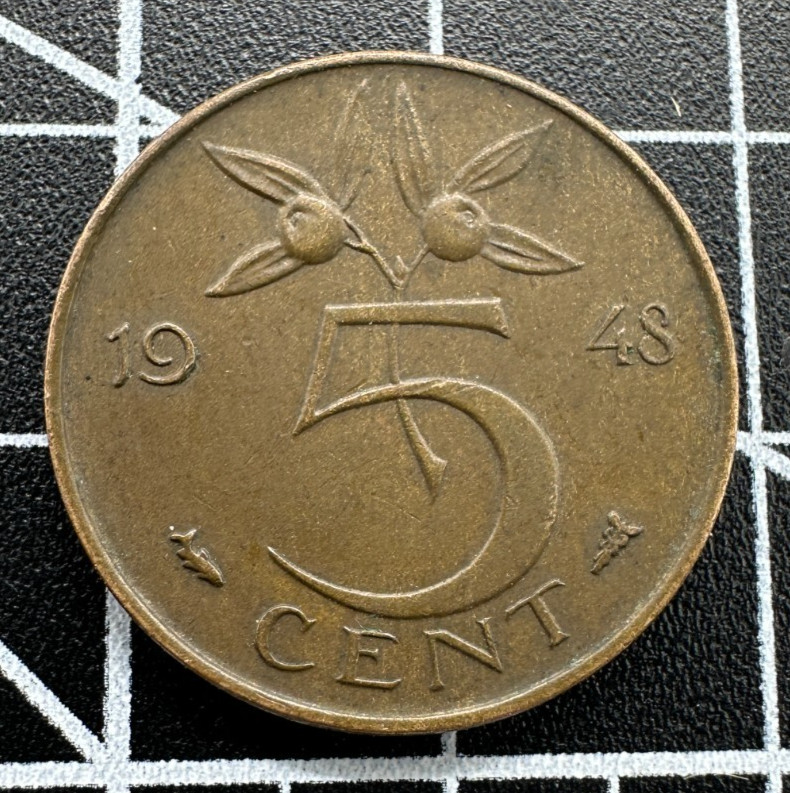 1948 Netherlands 5 cents Coin - KM-176