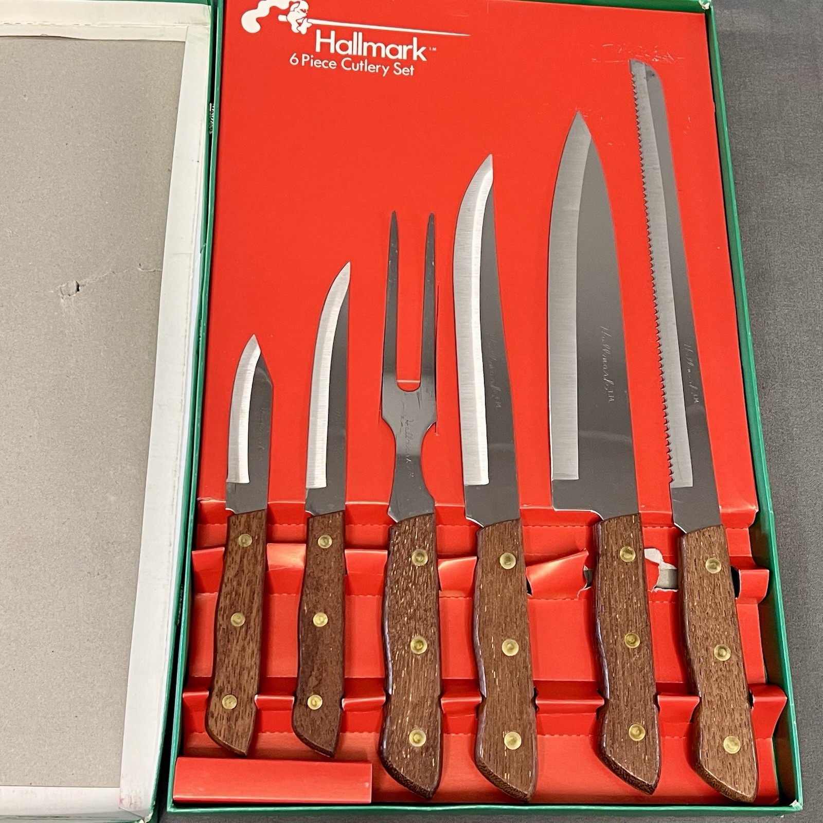 VTG Hallmark Stainless Steal 6 Piece Cutlery Set W/ Wooden Handles