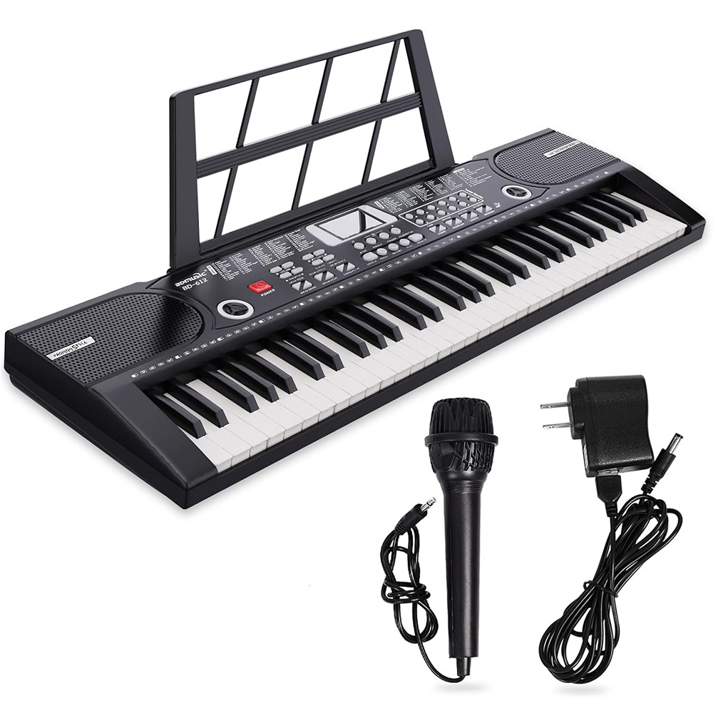 61 Key Electronic Keyboard Digital Piano w/ Sheet Music Stand Mic for Beginner