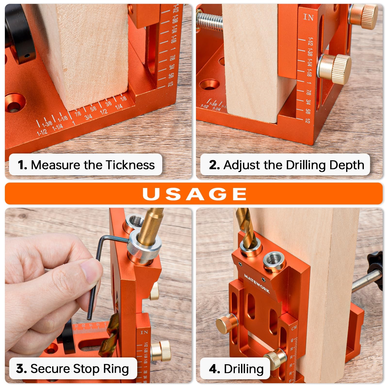 Pocket Hole Jig Kit, Matework Adjustable Medium, Orange-For oblique holes