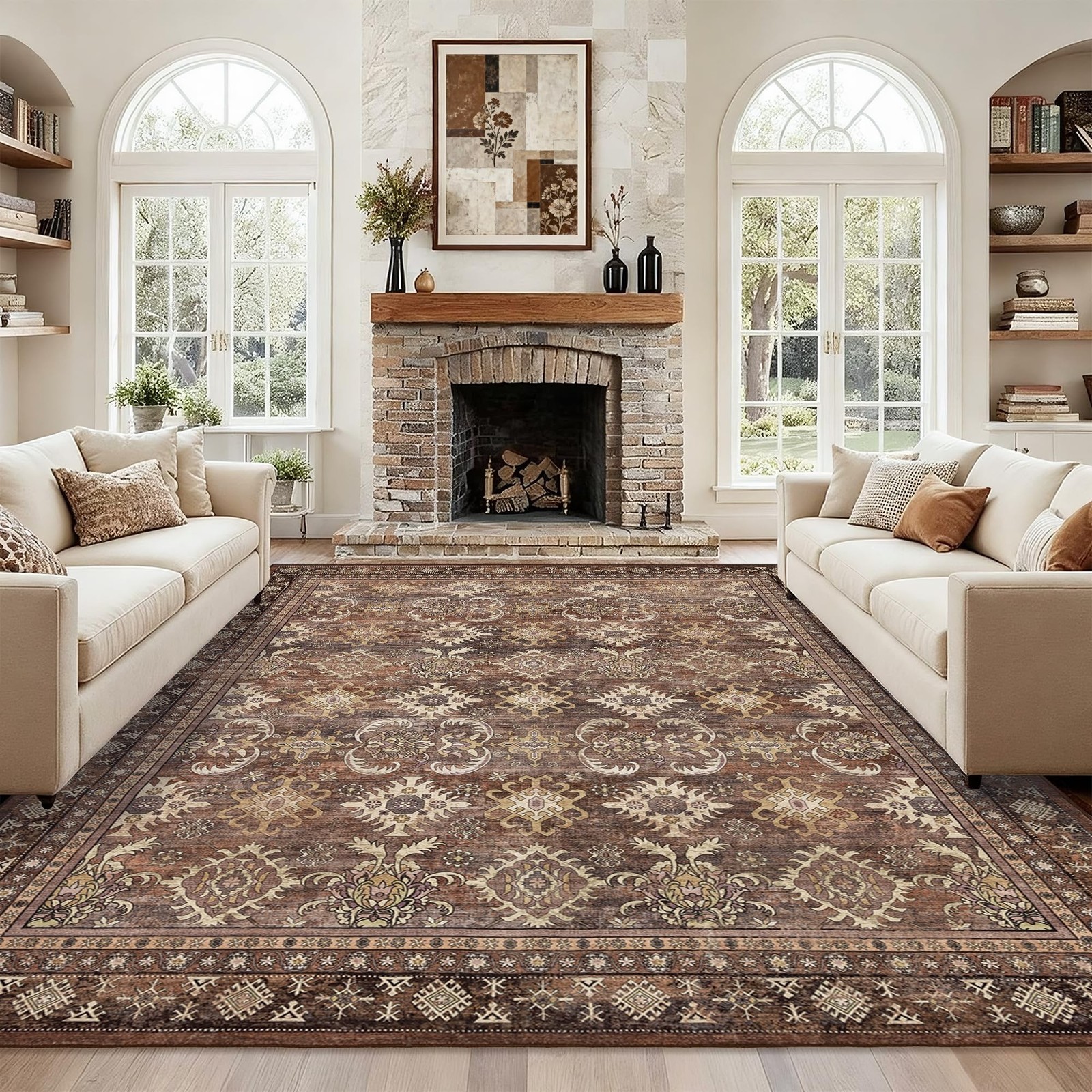 Washable 9x12 Area Rug: Boho Large Rugs for Living Room Dining Room Bedroom O...