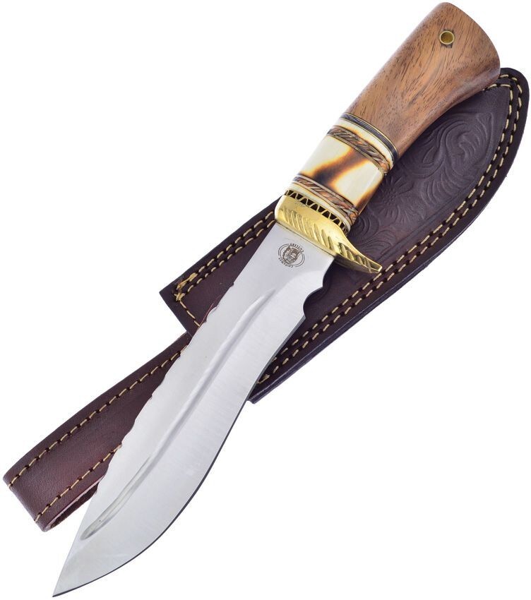 Frost Cutlery Willow Bowie Fixed Knife 7" Stainless Steel Blade Bone/Wood Handle