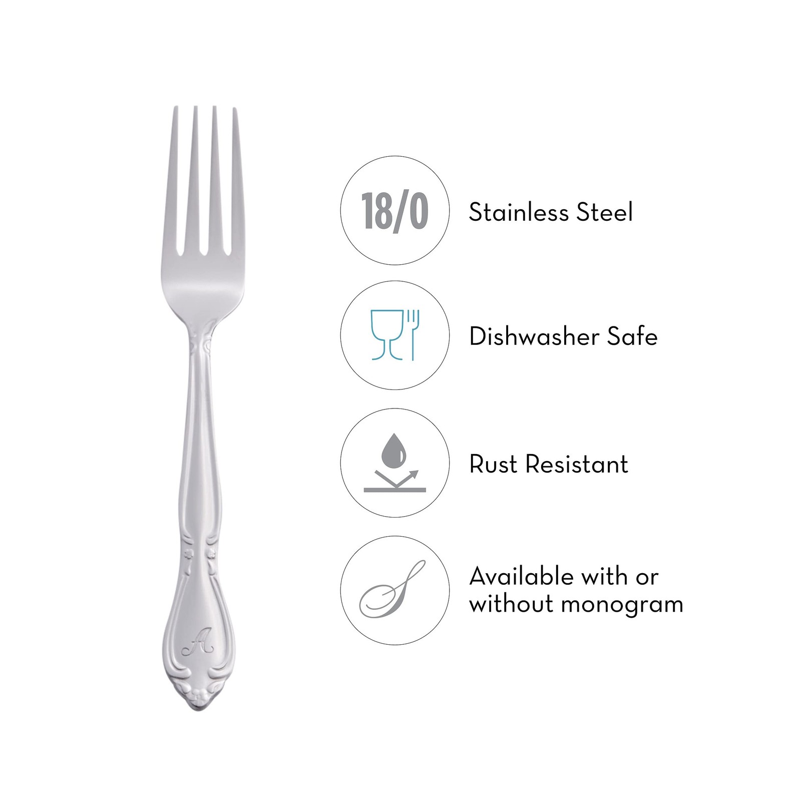 Rose Monogrammed Flatware Set 46 Piece Silverware - J - Utensils Set with Ser...