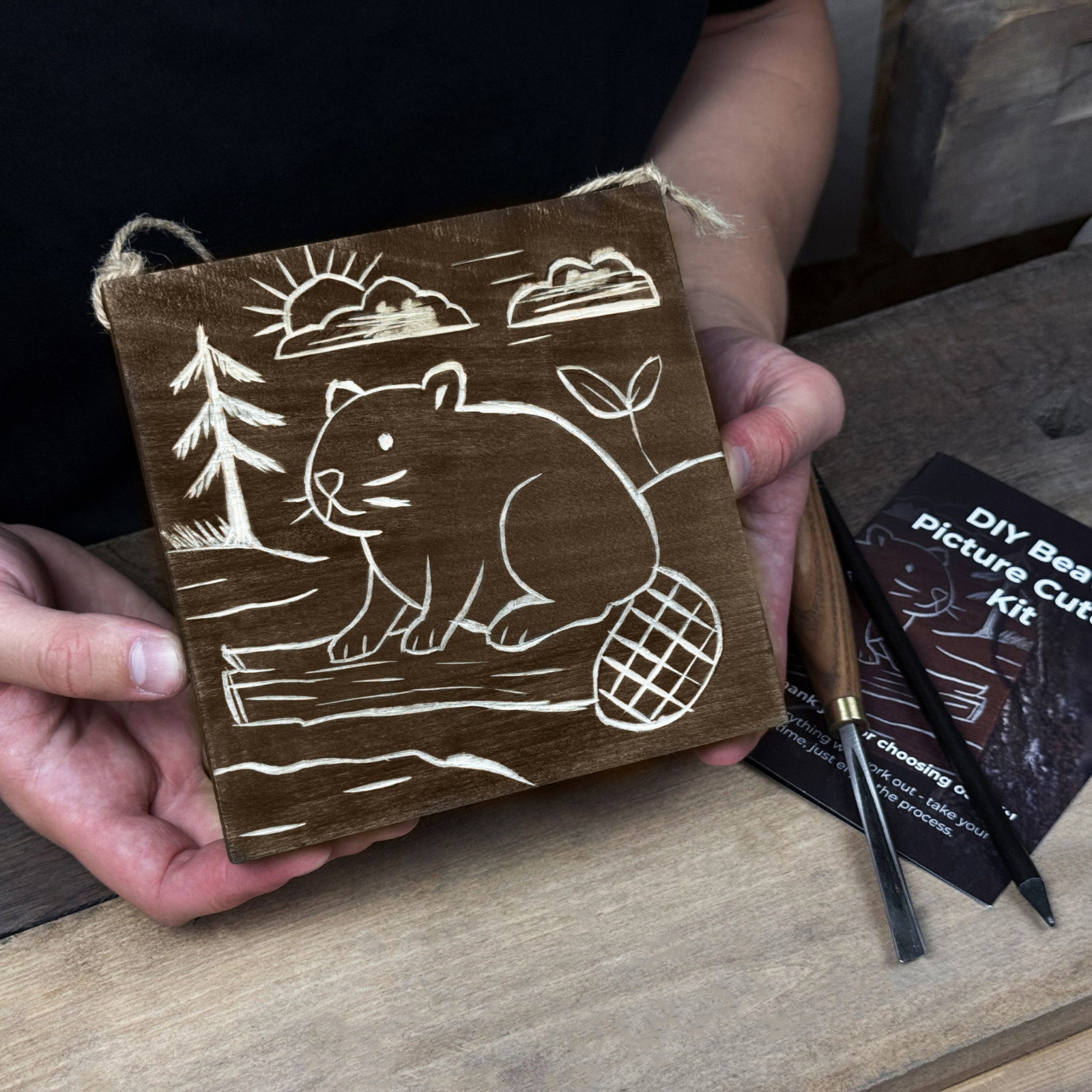 Beaver Wood Carving Kit for Beginners - DIY Wall Art Set with Video Tutorial