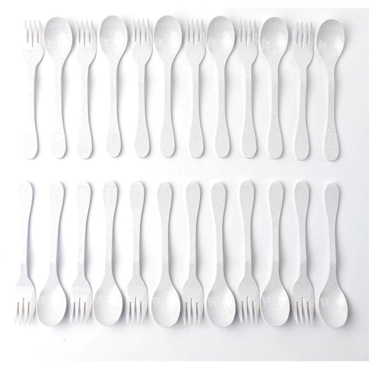 Eco Plant Based 24 Pack Reusable Flatware Set (White)…