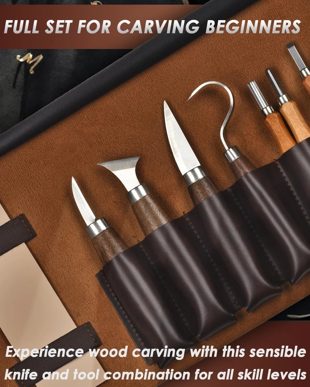 Wood Carving Kit Whittling Kit: Deluxe Tools Set with Leather...