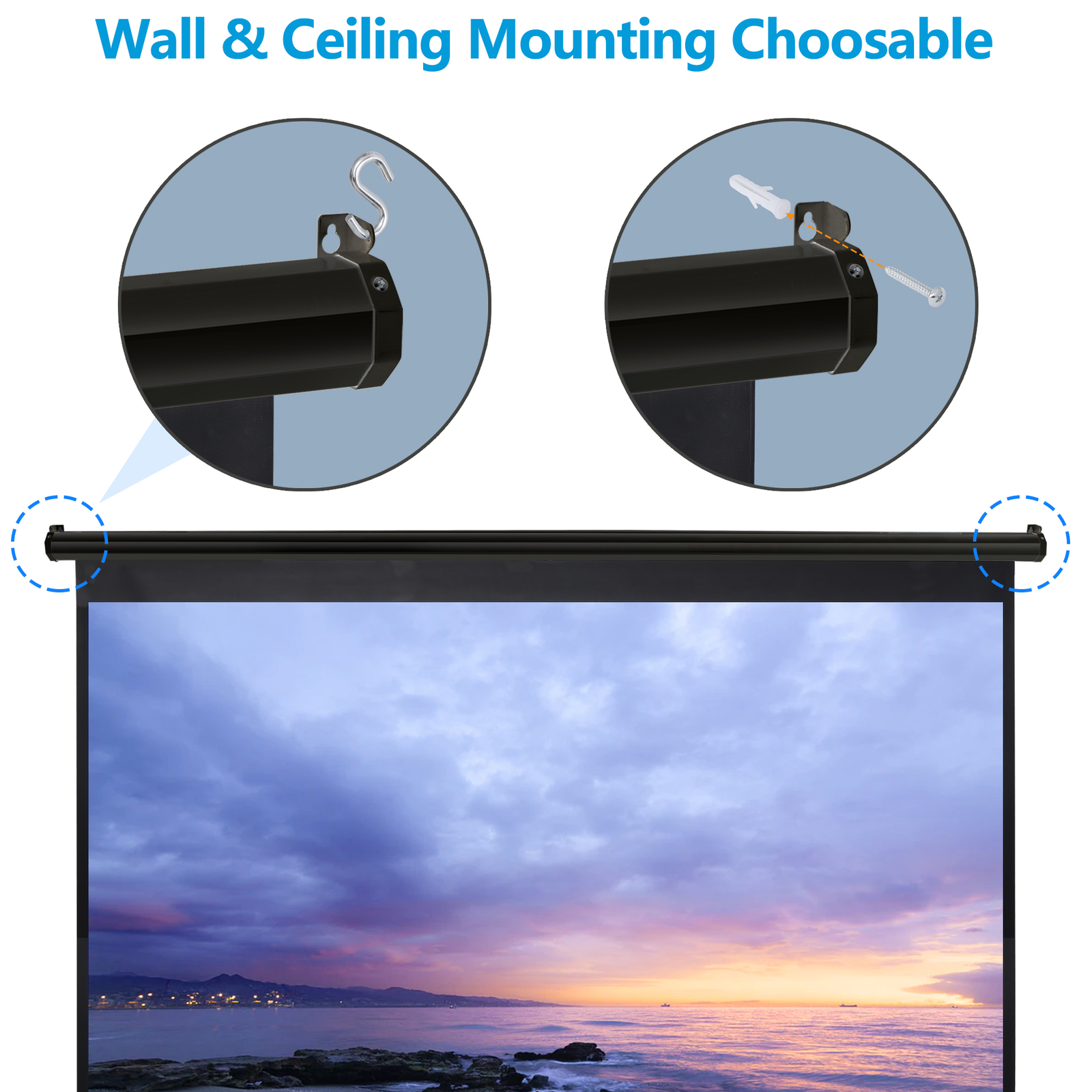 120" 1:1HD Diagonal Dimension Pull Down Projection Screen HD Movie Theater Black