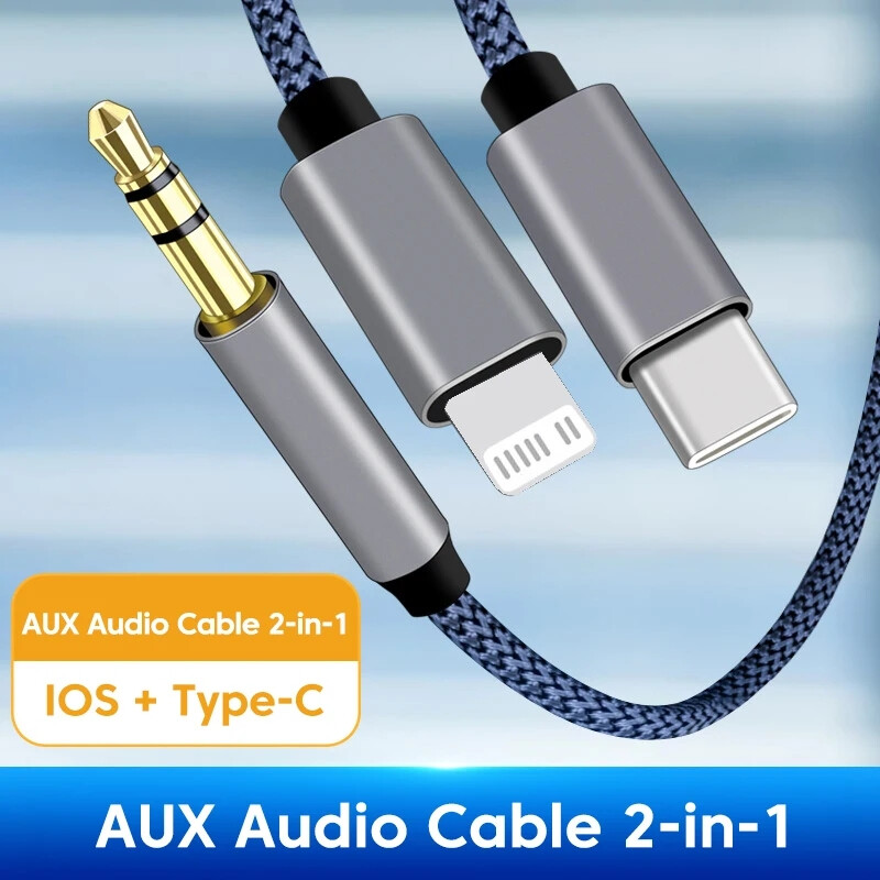 2 in 1 Type-C iOS to 3.5mm AUX Audio Cord Cable For All Samsung Galaxy iPhone