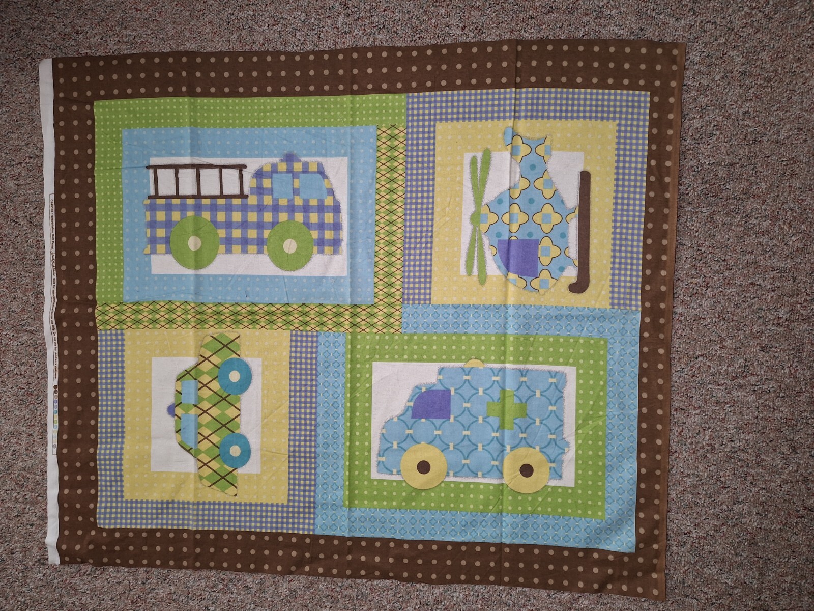 Cute Little Boy's Vehicle's Flannel Quilt Fabric Panel