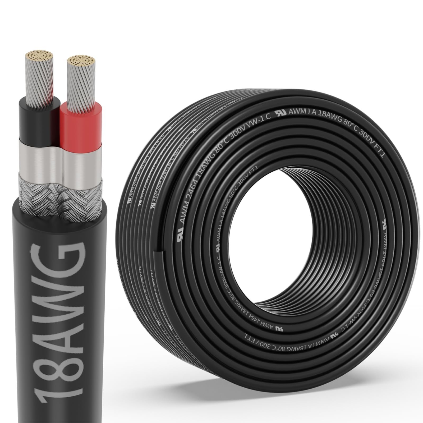 18 Gauge 2 Conductor Shielded Wire 25FT, UL2464 18 AWG 2 Shielded Cable | Tin...