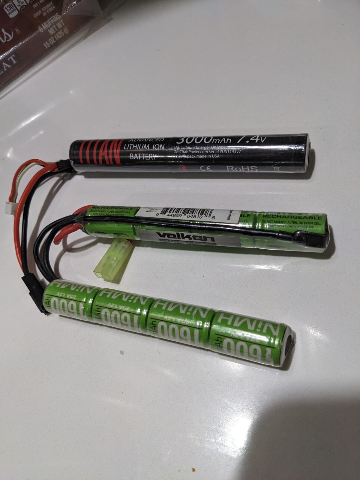 Valken Energy Airsoft Hobby Battery Nunchuck NiMH 1600mAh & Titan 3000mAh Lot