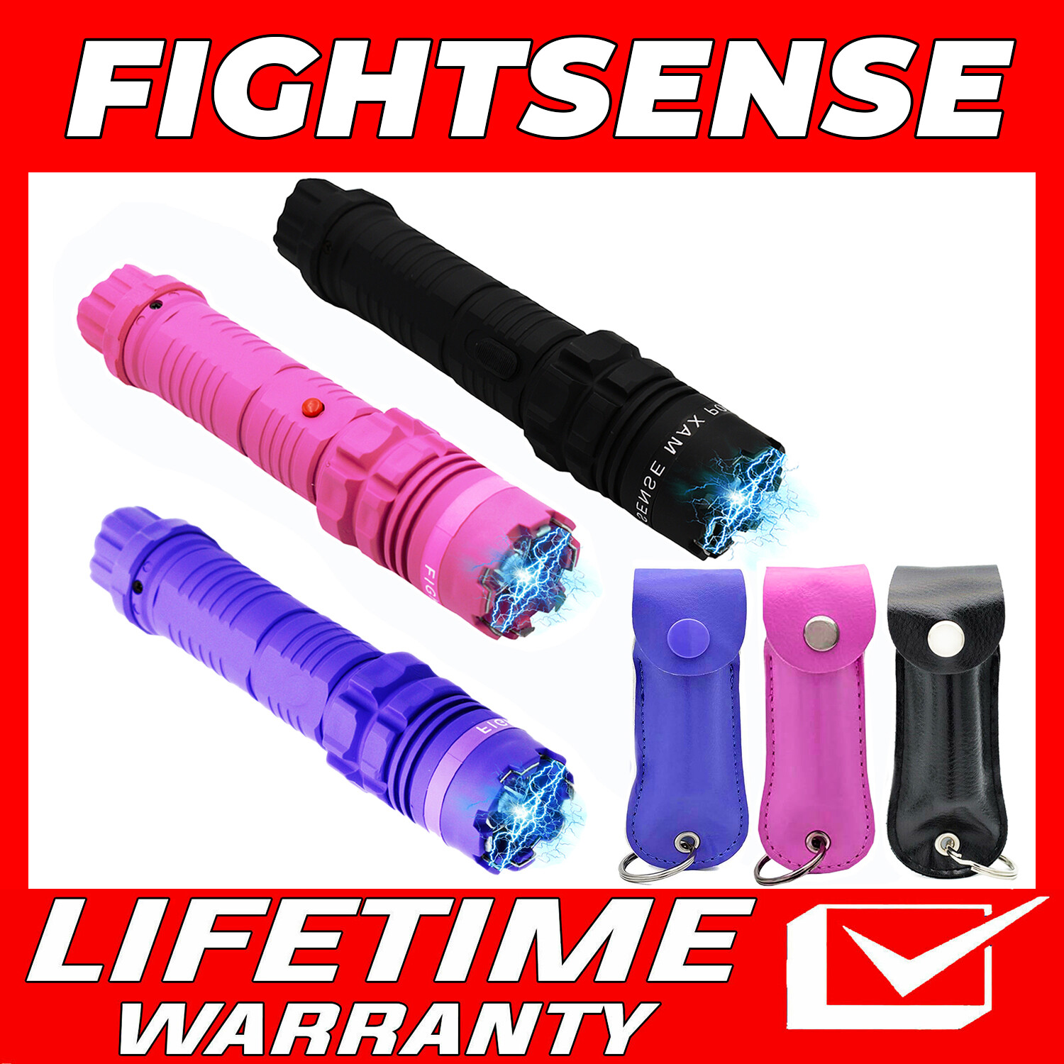 FIGHTSENSE HEAVY DUTY STUNGUN WITH LED FLASHLIGHT &PEPPER SPRAY FOR SELF DEFENSE