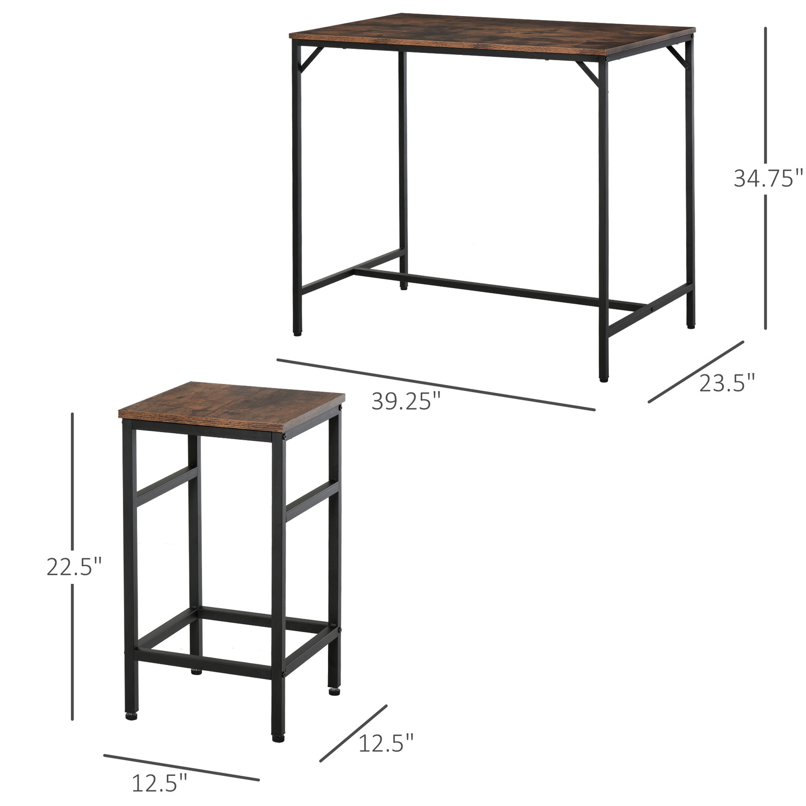 5-Piece Industrial Dining Table Set, Bar Table & 4 Stools Set, Space Saving