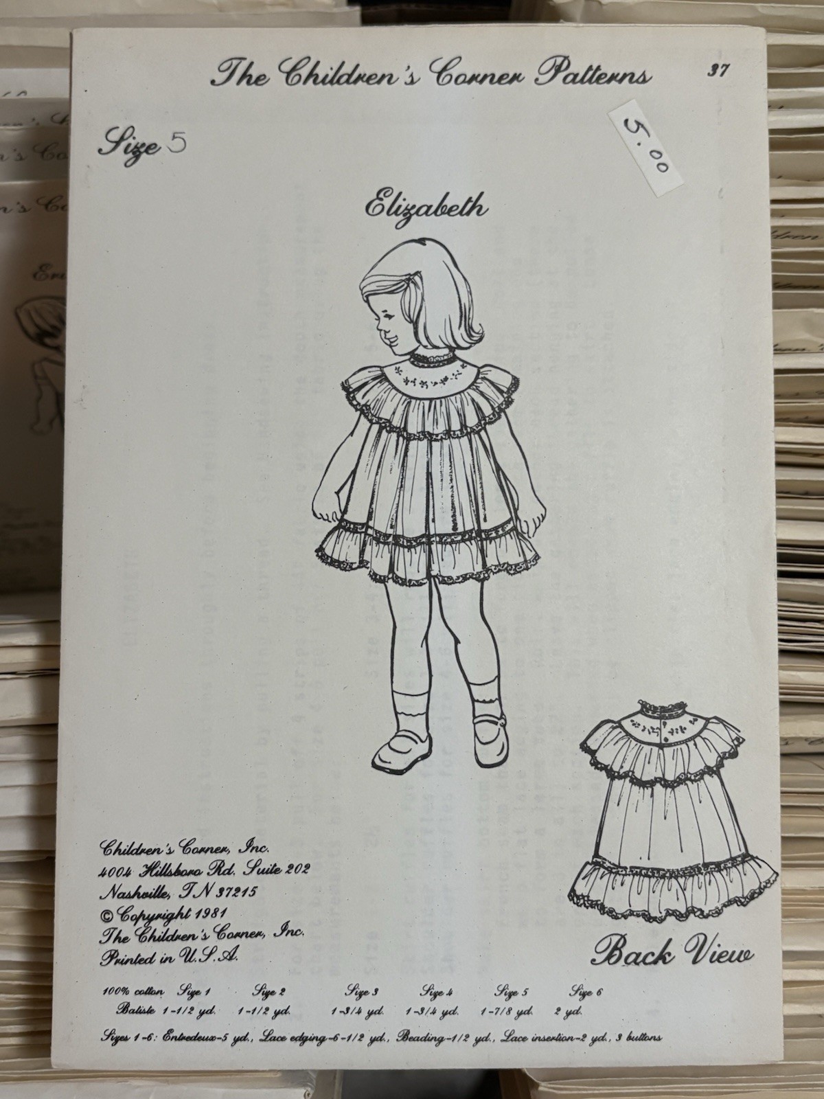 OOP/Vintage The Children's Corner Patterns #37 Elizabeth