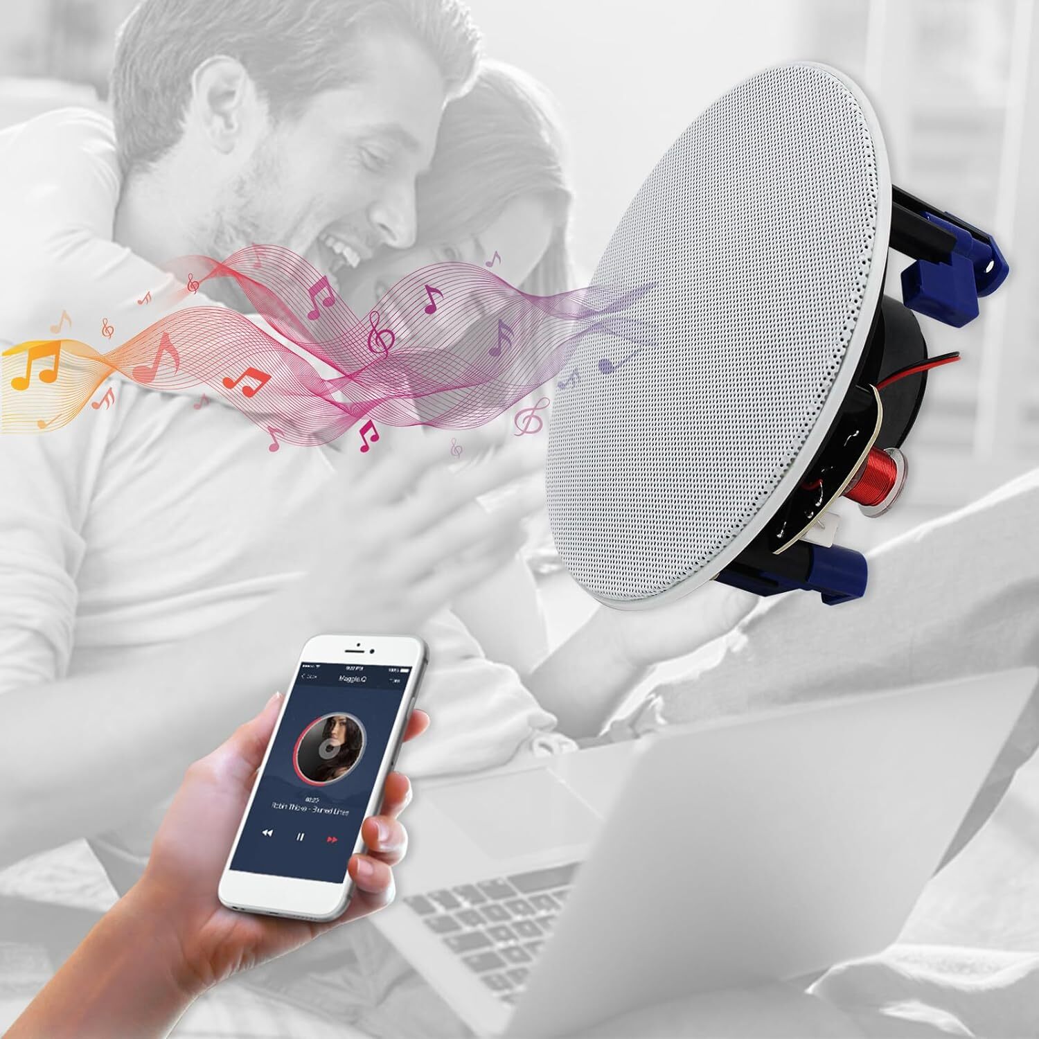 Herdio 4" Bluetooth Speaker Amplifier Kit Kitchen Wall Ceiling Speakers