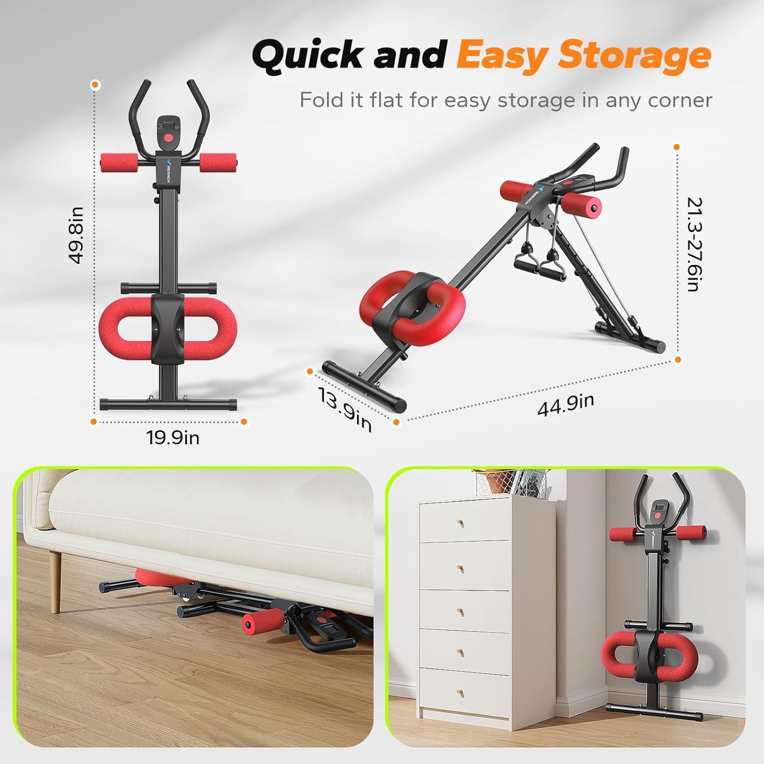 Adjustable Ab Machine for Home Gym, Foldable Ab Trainer with Knee Protection