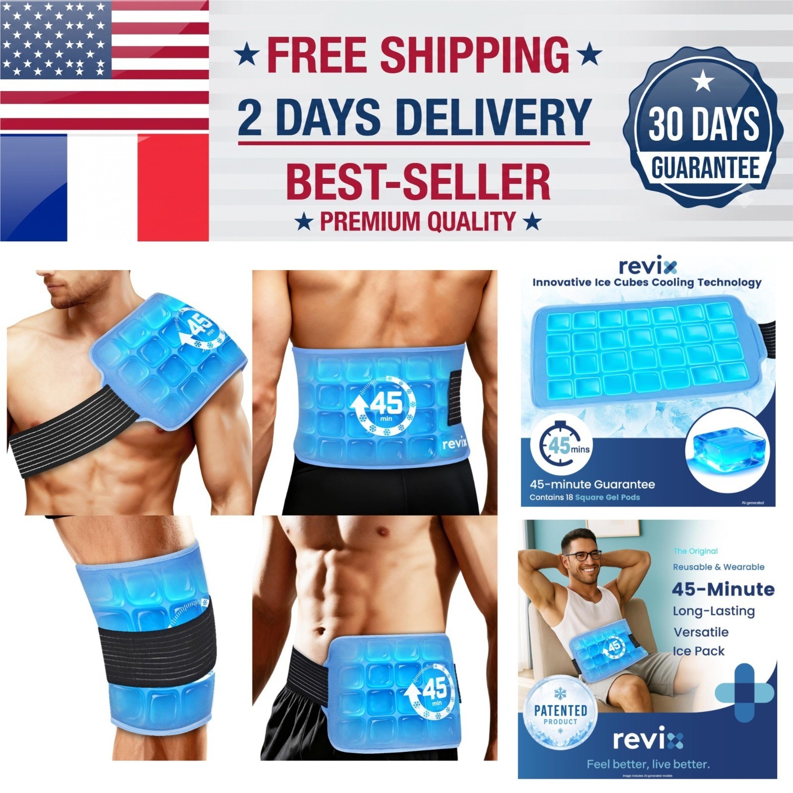REVIX Large Reusable Ice Packs for Injuries - 16x9" Gel Cold Pack