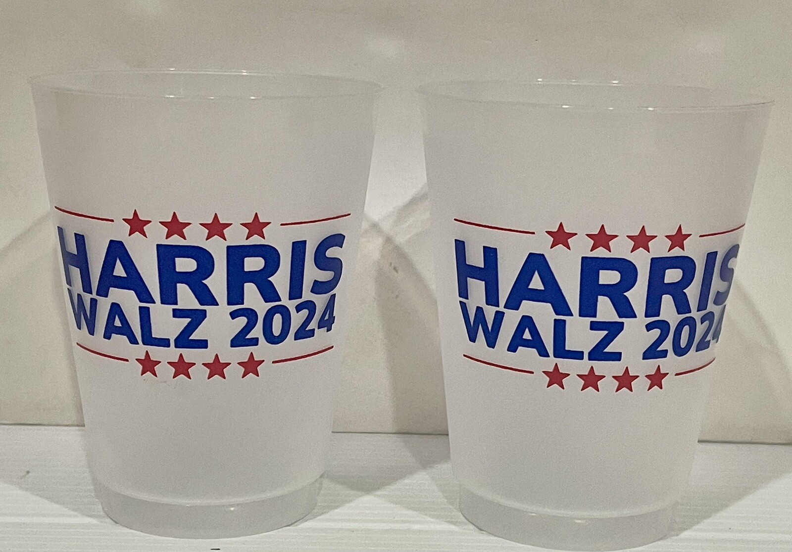 KAMALA HARRIS TIM WALZ 2024 PLASTIC TUMBLERS (QTY 2) PRESIDENTIAL ELECTION-RARE