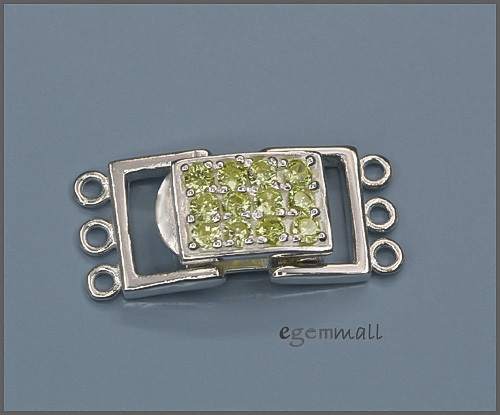 Sterling Silver 3-strand Rectangle Push Clasp with Lime CZ #51136