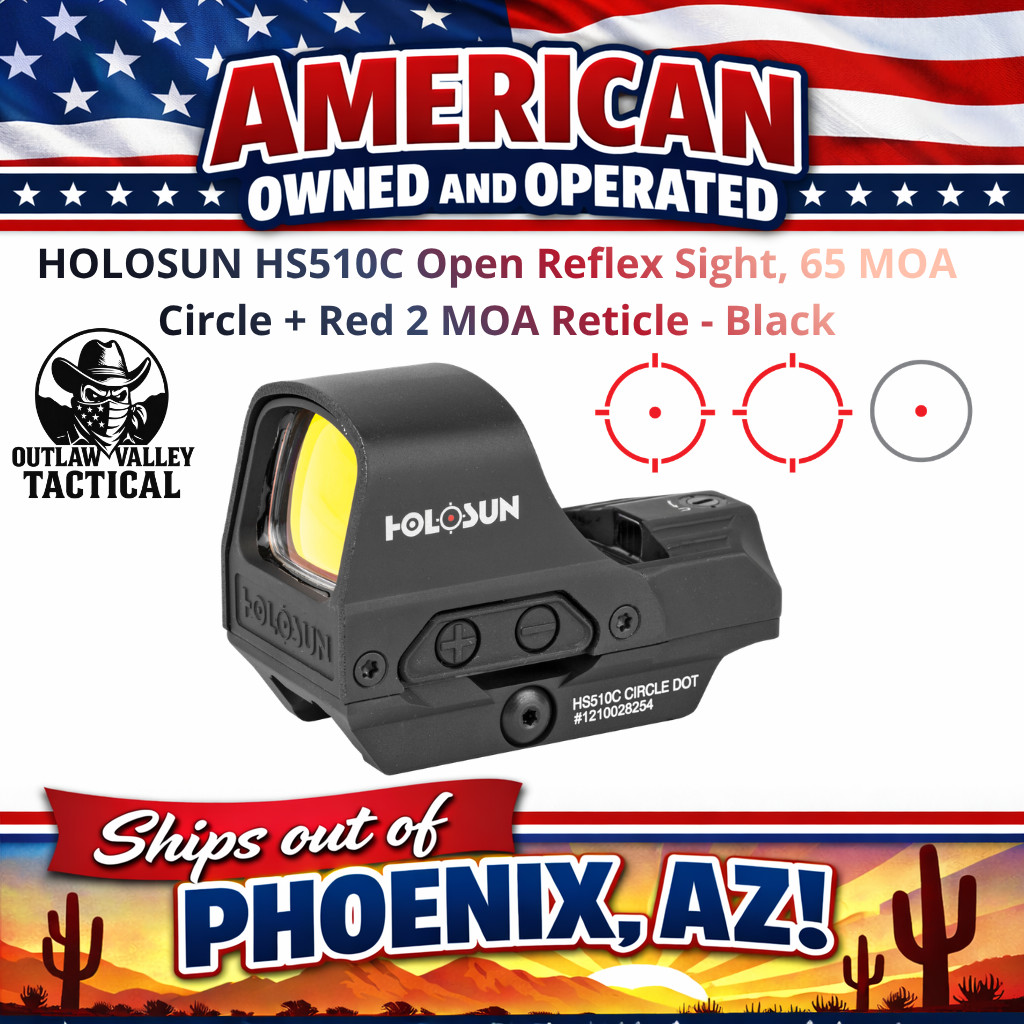 HOLOSUN HS510C Open Reflex Sight, 65 MOA Circle + Red 2 MOA Reticle - Black