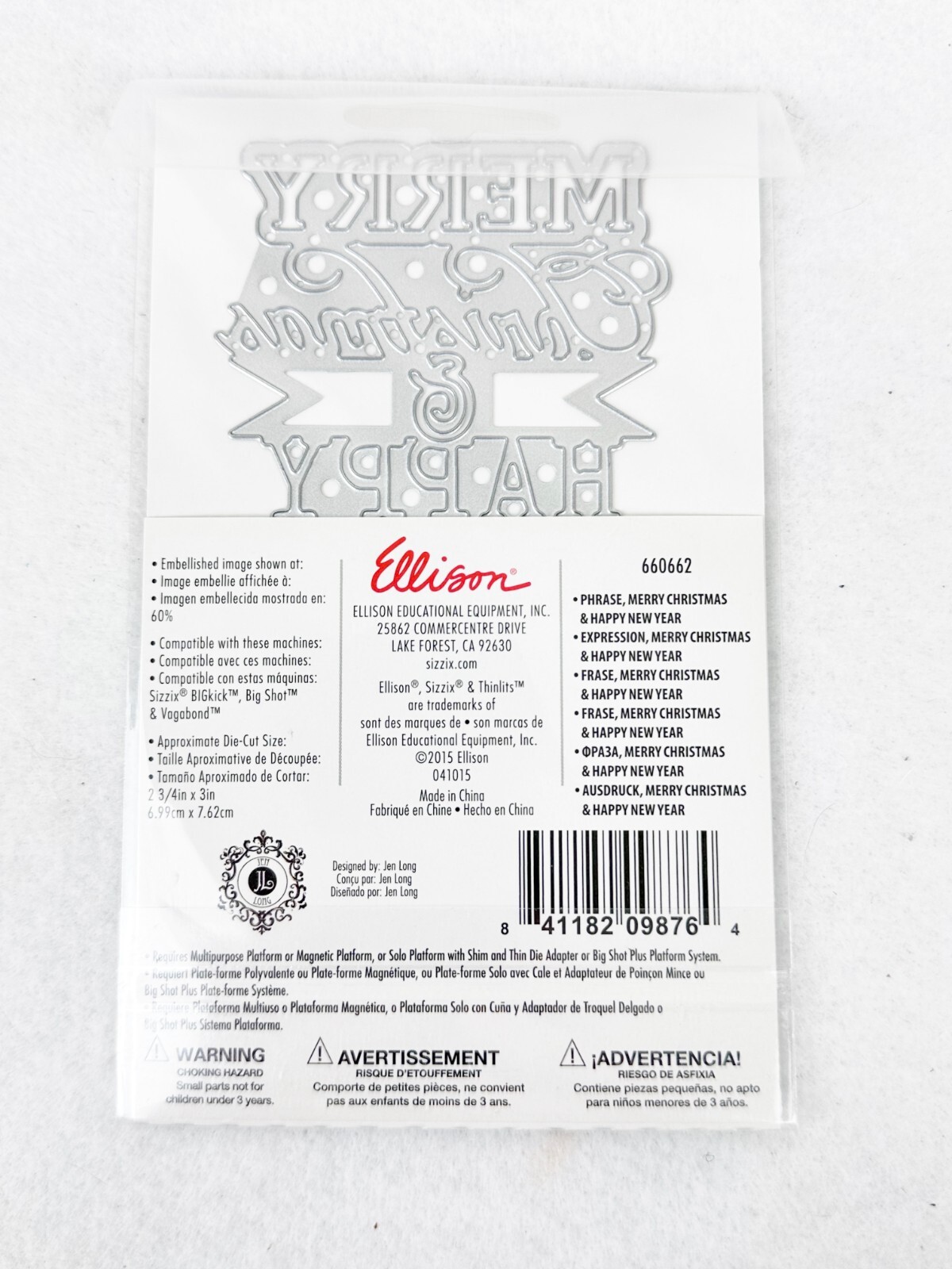 SIZZIX THINLITS by Jen Long #660662 MERRY CHRISTMAS & HAPPY NEW YEAR - BRAND NEW