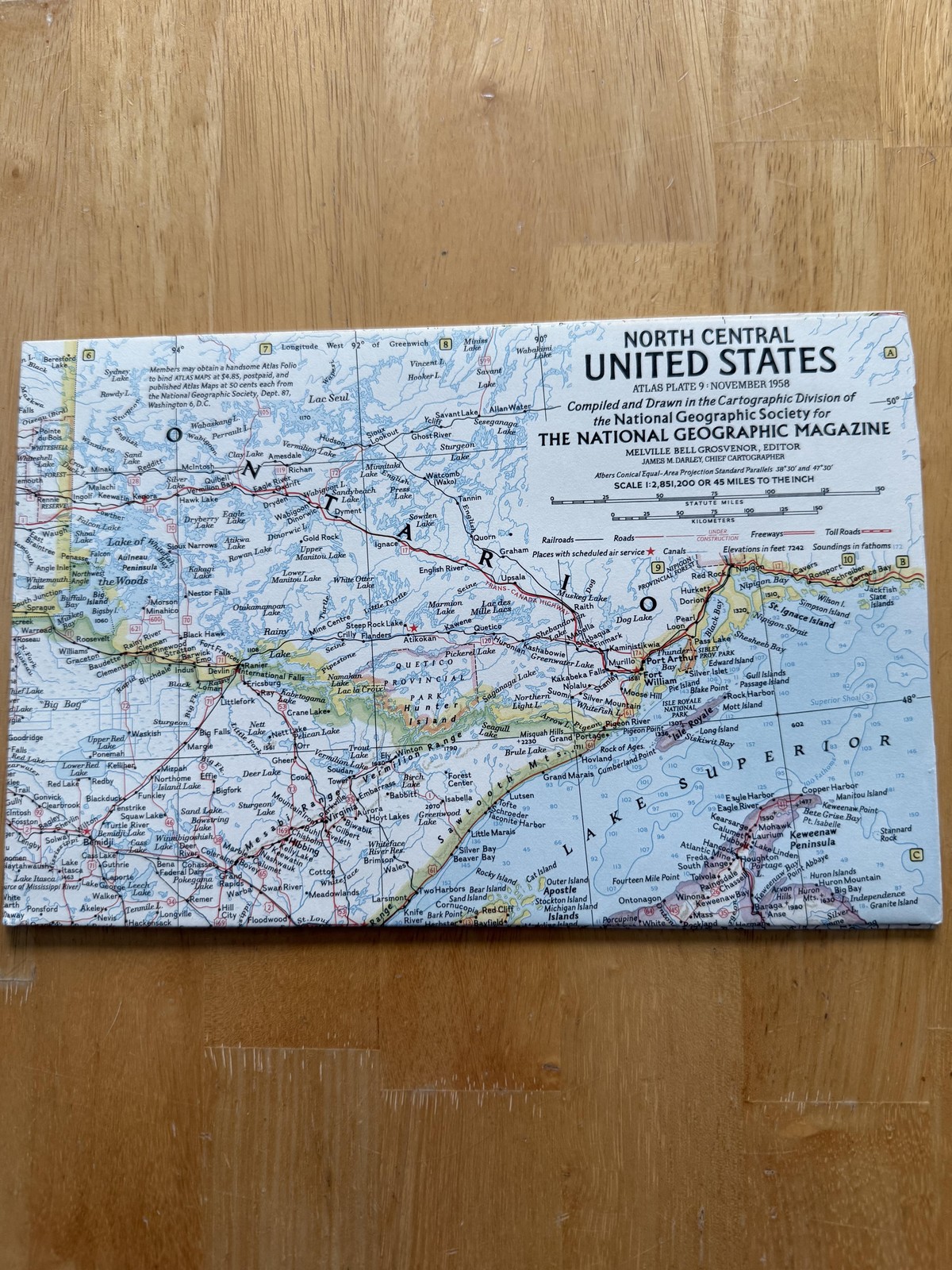 Vintage 1958 National Geographic North Central United States Road Map Fold Out