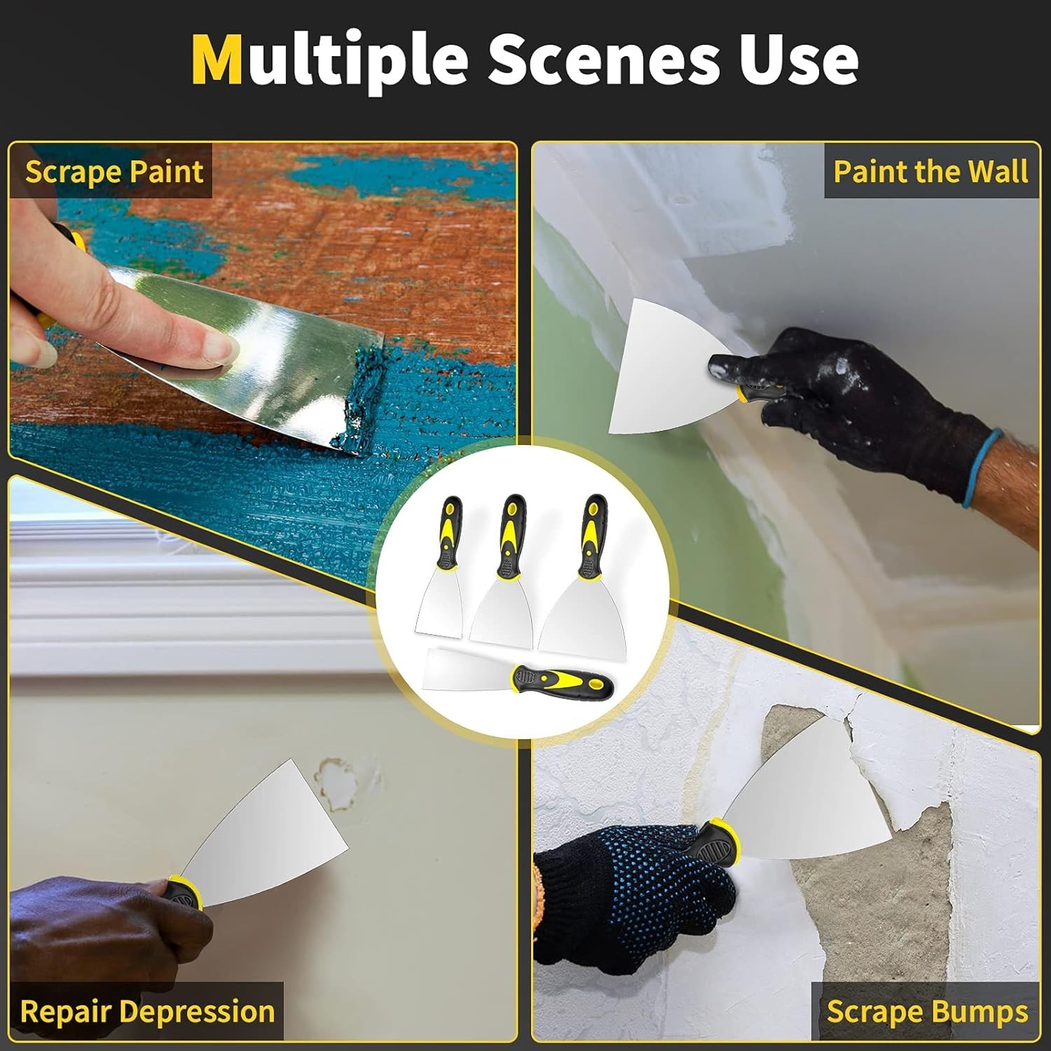 Rust-Resistant Putty Knife Set: 4 Sizes for Efficient Home Improvement Projects
