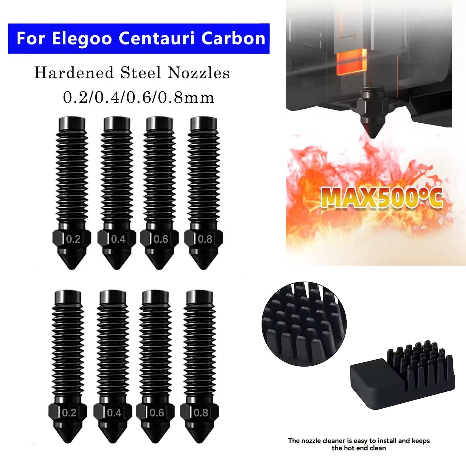 2pcs Hardened Steel Nozzles 0.2-0.8mm for Elegoo Centauri Carbon 3D Printer Part