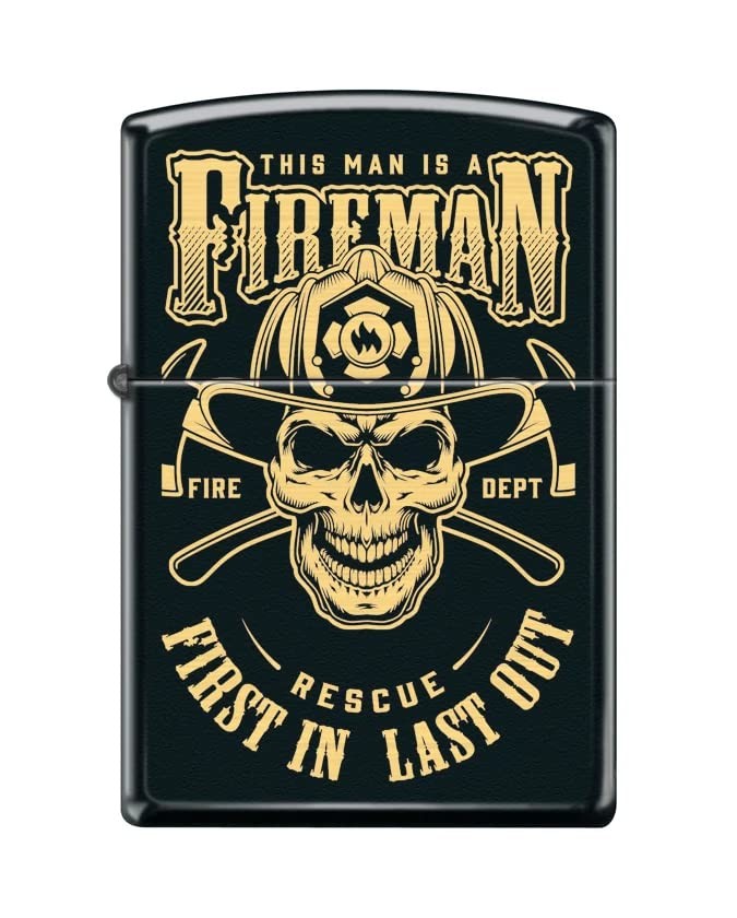 Zippo Lighter- Personalized Engrave Fireman Skull Design Black Matte #Z5434